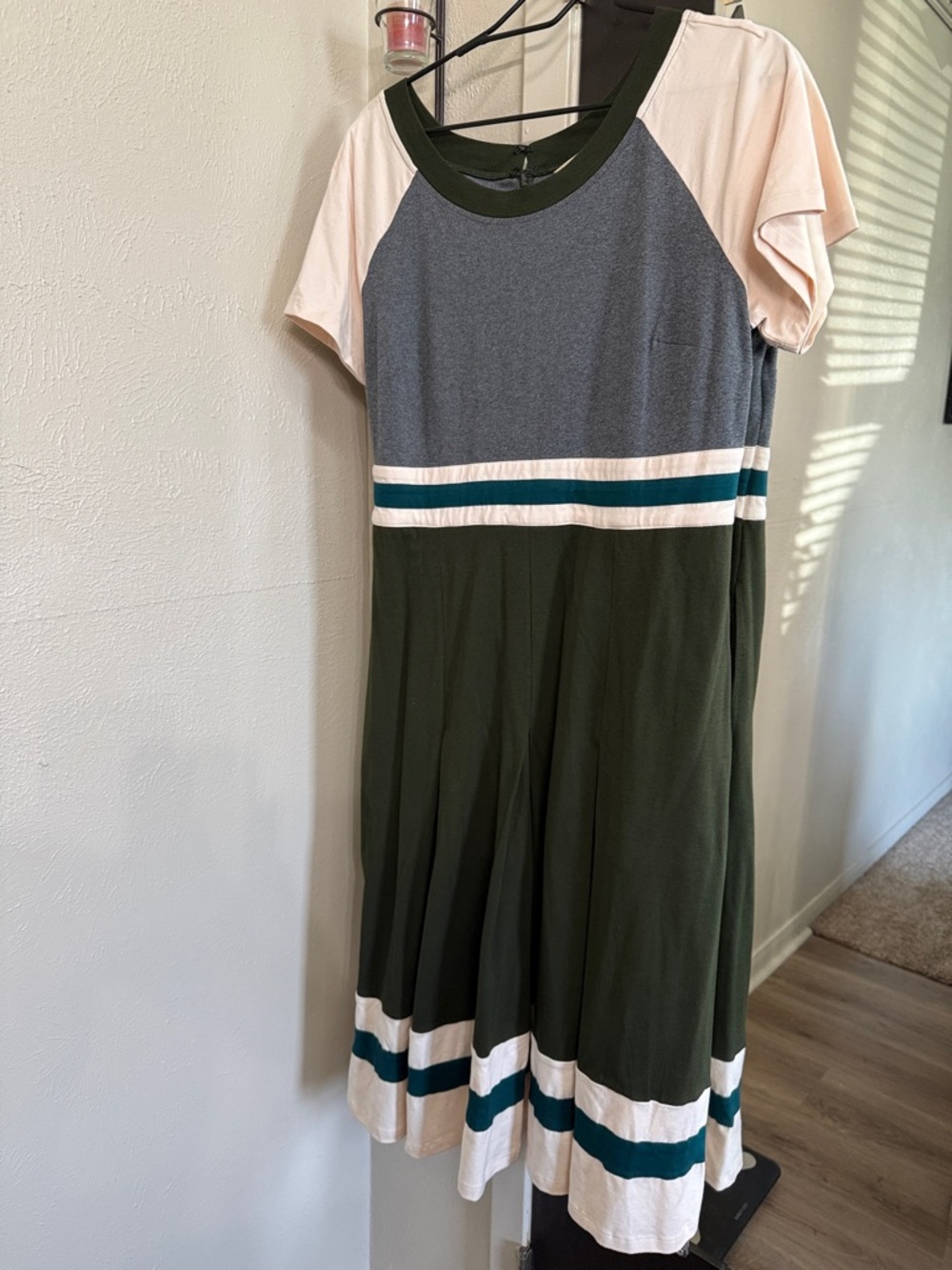 Colorblock Midi Dress in Olive, Gray & Blush